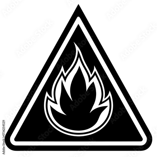 Stylized flame and fire hazard icon representing heat danger and operational alerts perfect for safety signage and warning graphics