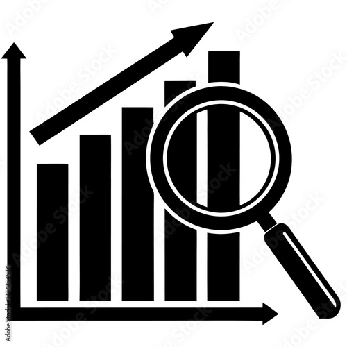 Visual representation of business growth and analysis using a magnifying glass over a line chart symbolizing data exploration and trend identification for financial or market insights