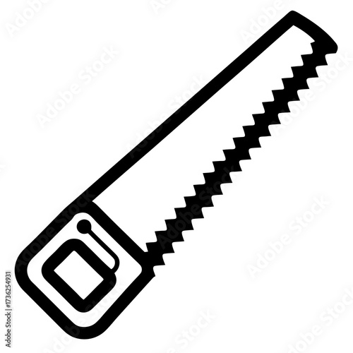 Clean outline graphic of a hand saw with sharply defined teeth suitable for tools diy or construction related icon sets and designs