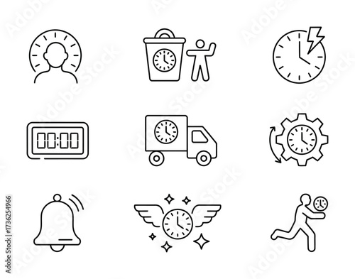 Time management and productivity line icons set isolated on white background