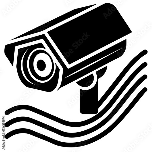 Modern security camera icon with integrated motion sensor representing surveillance safety and advanced technology for home or business protection systems