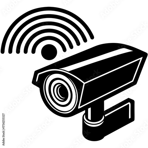 Modern wireless security camera icon with a visible wi fi signal representing smart home connectivity and surveillance technology for digital use