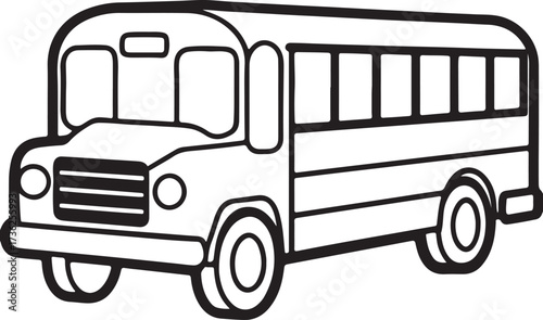 school bus line art, coloring book page line art drawing, vector and illustration
