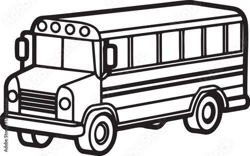 school bus line art, coloring book page line art drawing, vector and illustration