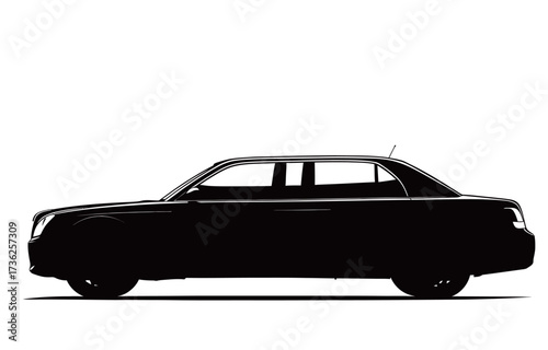 A sleek luxury sedan is captured in silhouette against a white backdrop, highlighting its smooth curves and stylish design.