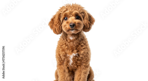 Isolated curly coated dog poses in studio, adorable young puppy, canine friend, pet love