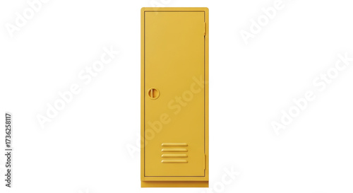 Photos Isolated golden-colored metal school locker, modern storage unit with door and v
