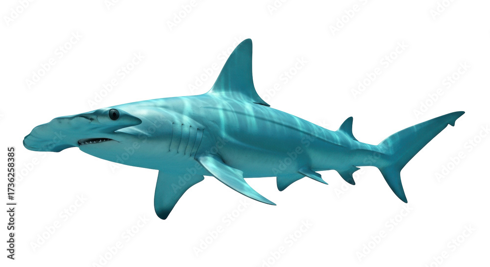 Fototapeta premium Isolated Hammerhead Shark swims through the ocean depths, apex predator marine life, oceanarium