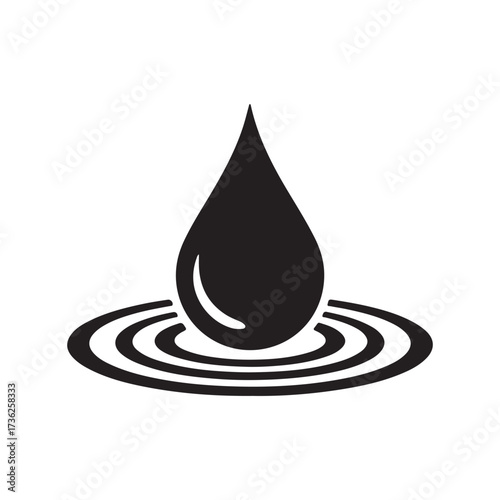 Minimalist Black Water Drop Icon with Concentric Ripples Design