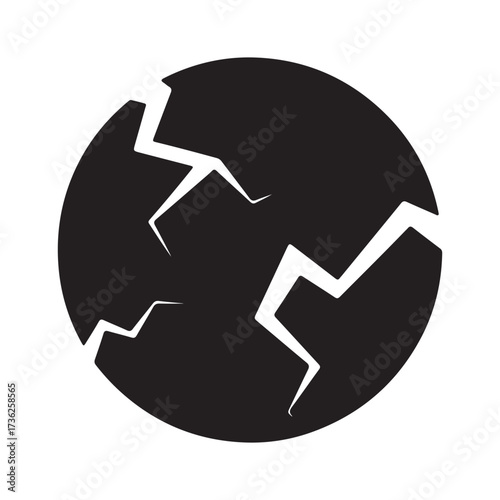 Minimalist Flat Vector Black Cracked Circle Icon Design