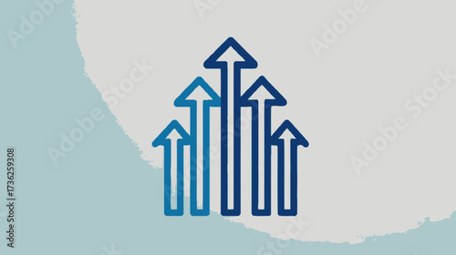 Financial growth and business success concept with five ascending arrows. Abstract graphic representing rising profits, progress, and positive trends.