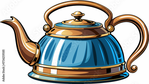 Very beautiful Classic vintage enamel kettle with a polished finish and elegant details, set against a pristine white backdrop. white background