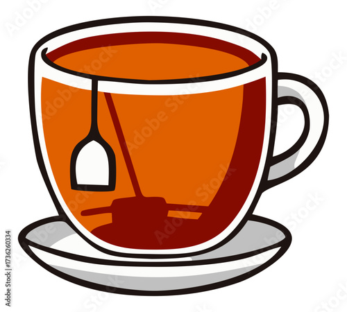 Cup of tea with tea bag illustration. Editable color vector