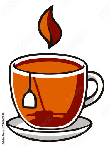 Tea cup with tea bag illustration. Editable color vector
