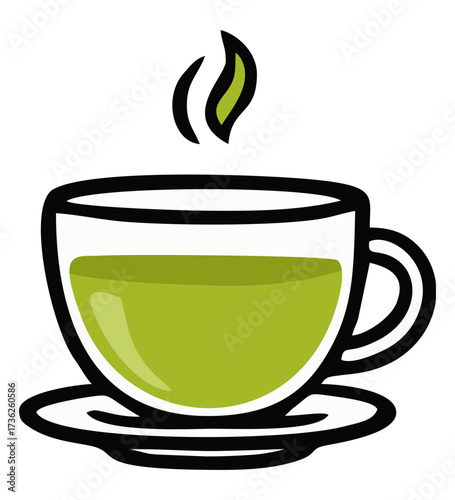 Cup of hot green tea matcha illustration. Editable color vector