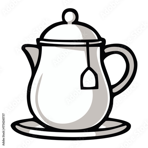 Porcelain teapot with tea bag illustration. Editable color vector