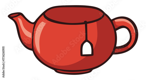 Opened clay teapot zisha with tea bag illustration. Editable color vector