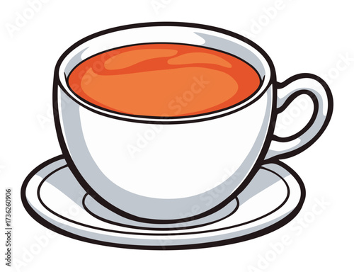 Cup of tea with saucer illustration. Editable color vector