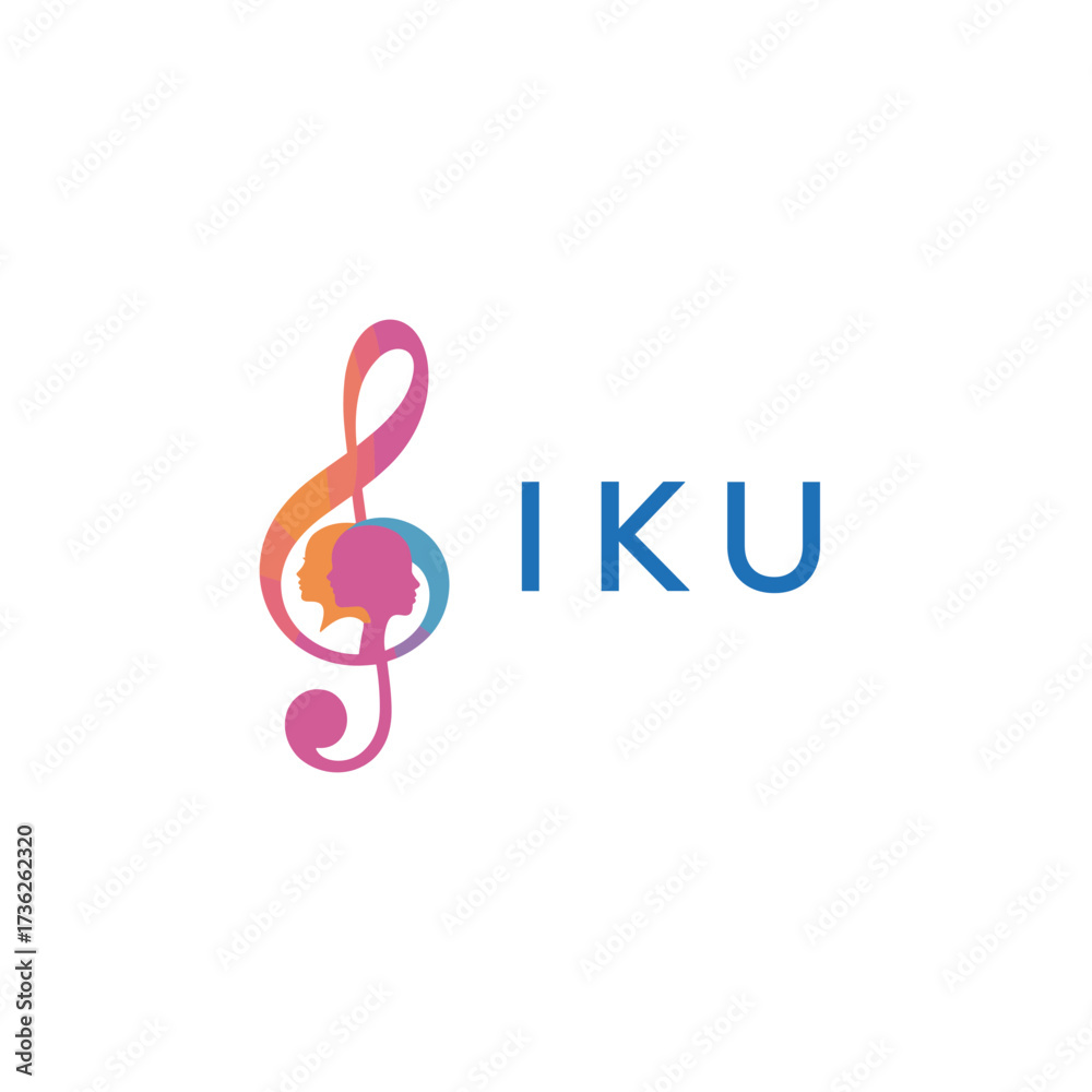 Obraz premium “Vibrant artistic treble clef with human profiles concept” IKU Later Logo, “Creative music academy logo with silhouette heads and notes”IKU music, logo, IKU abstract, creative, IKU colorful, vibran