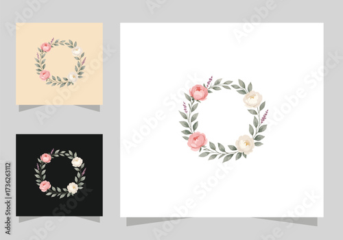 Flowers frame design, Round ring color stain, flower stains logo isolated vector design.