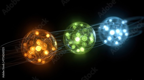 Quantum particles interaction laboratory digital art abstract close-up science concept for future technologies