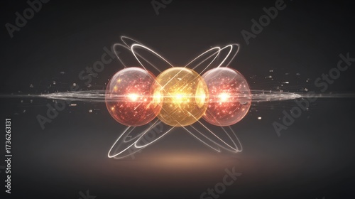 Exploring atomic energy concepts science lab digital art abstract environment close-up view particle interaction