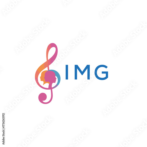 “Vibrant artistic treble clef with human profiles concept” IMG Later Logo, “Creative music academy logo with silhouette heads and notes” 
