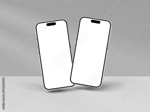Smartphone new mockup. Two 3d mobile phones mockup on grey background