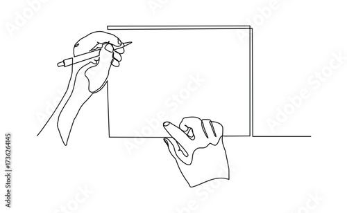 Continuous line of hand writing on book paper with pen. business finance sign contract sketch drawing editable stroke vector illustration.