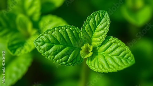 A close-up of a fresh mint leaf highlighting its vibrant green hue and intricate vein patterns.