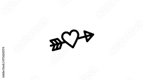 Minimalist black outline icon of a heart pierced by an arrow, symbolizing love, romance, passion, and affection. Simple graphic vector.