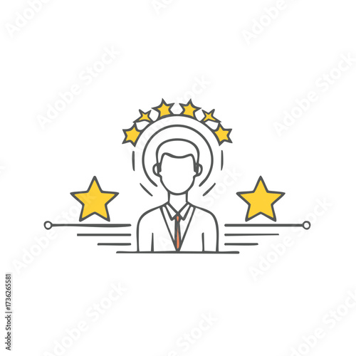 Businessman with rating stars. Customer satisfaction and quality illustration