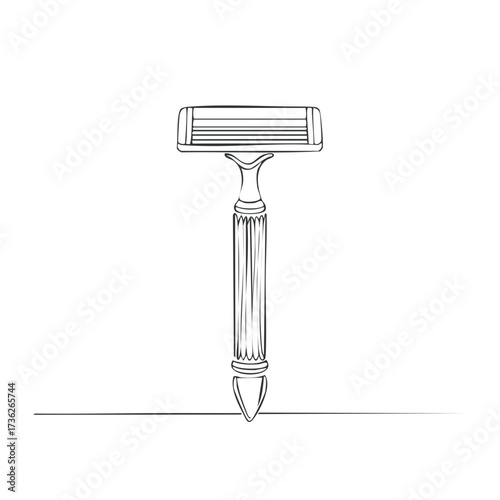 Elegant continuous line art drawing of a classic safety razor for shaving and grooming purposes