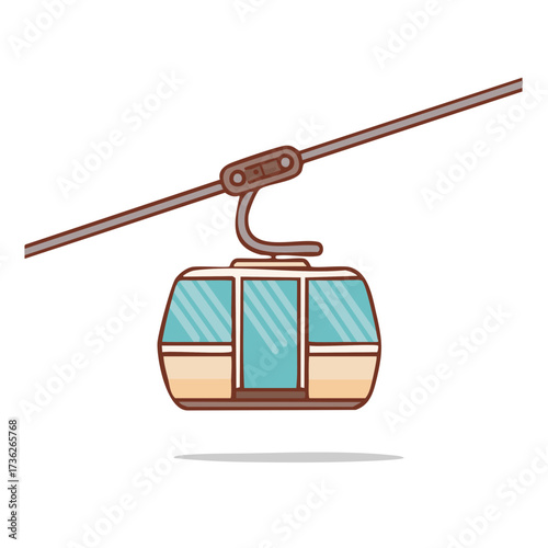 Cute cartoon gondola cabin suspended on a cable with a shadow on white background
