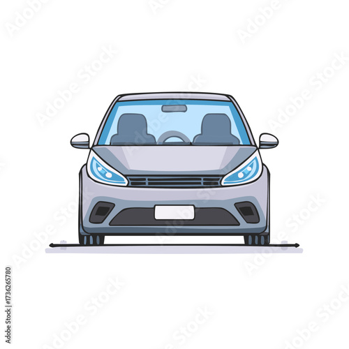Front View of a Modern Gray Car, Vector Illustration
