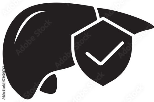 Vector icon of a healthy liver with shield guard