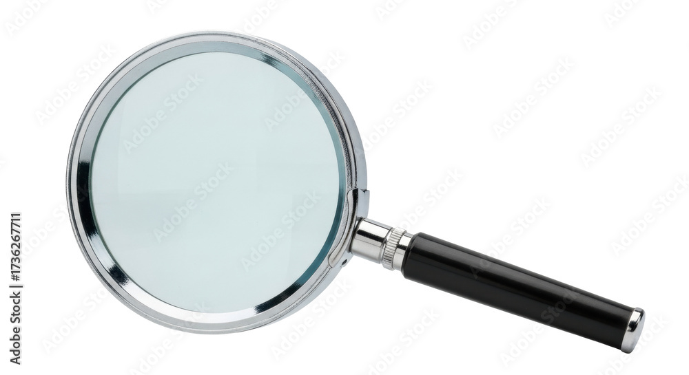 Isolated magnifying glass to zoom in on small details for a closer, bigger view of objects