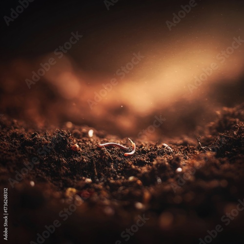 Earthworms on Dark Soil with Warm Lighting