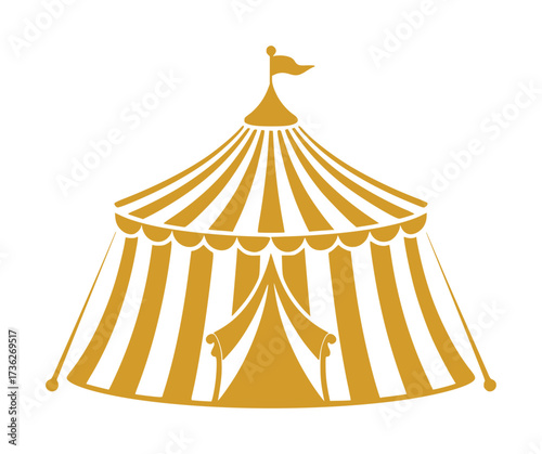 Golden Circus Tent with Stripes and Flag