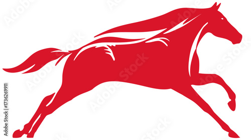 Dynamic Red Galloping Horse Silhouette Vector Illustration. Stylized Equine in Motion, Symbol of Speed, Strength, and Power.