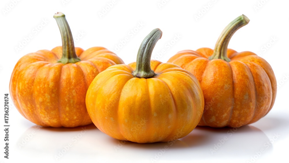 Obraz premium Three small pumpkins isolated on white background