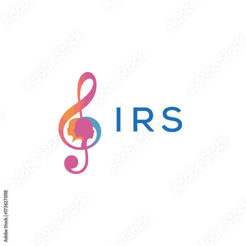 IRS “Creative music logo with human silhouettes and treble clef in gradient colors, IRS Later Logo, modern artistic design isolated on white background” 

IRS music logo, IRS treble clef, human IRS si