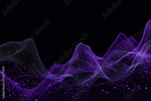 Abstract purple digital mountain range against black background