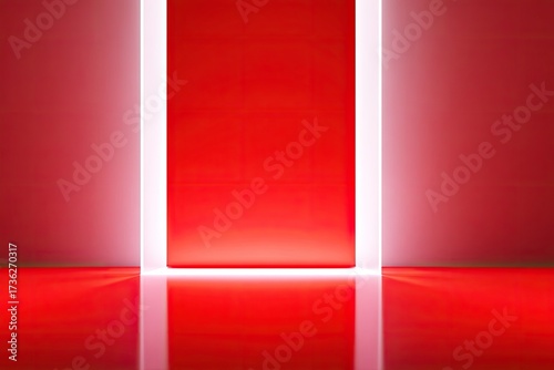 Abstract red composition, glowing white frame, reflection, modern design