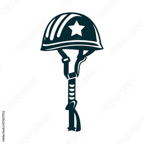 Military Helmet with Star Emblem Vector Illustration Dia del Ejercito February 19 Olive-green military helmet with a single star emblem