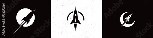 Three distinct rocket designs set against contrasting backgrounds illustrate themes of space exploration and innovation. Each design captures a unique perspective on space travel.