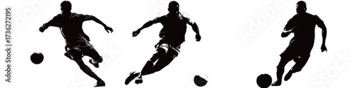 A skilled soccer player is shown dribbling a soccer ball with agility. The scene captures the intensity of the sport in a striking black and white design.