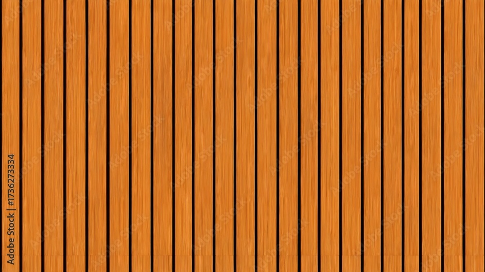 Naklejka premium SEAMLESS wall panel pattern, slim vertical slats in orange wood with natural fluted texture, modern interior background for home & office, decorative accent wall or acoustic panel design.