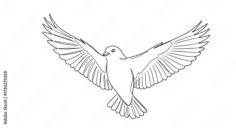 Naklejka premium Soaring Bird in Flight A Graceful Line Art Illustration of a Dove with Wings Spread Wide, Symbolizing Peace and Freedom