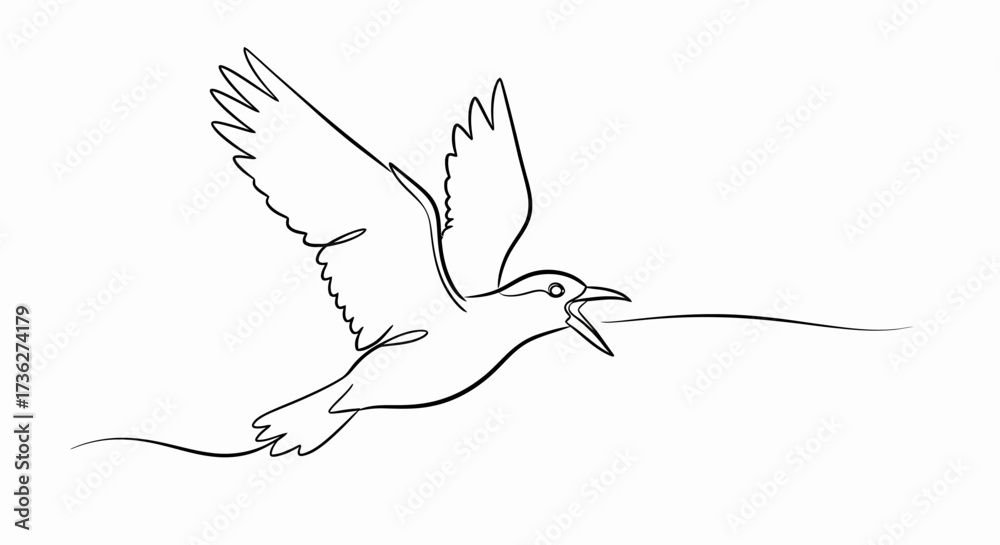 Fototapeta premium Elegant Seagull Soaring A Minimalist Facelineart Depiction of a Seagull in Flight with Open Beak, Capturing Grace and Movement